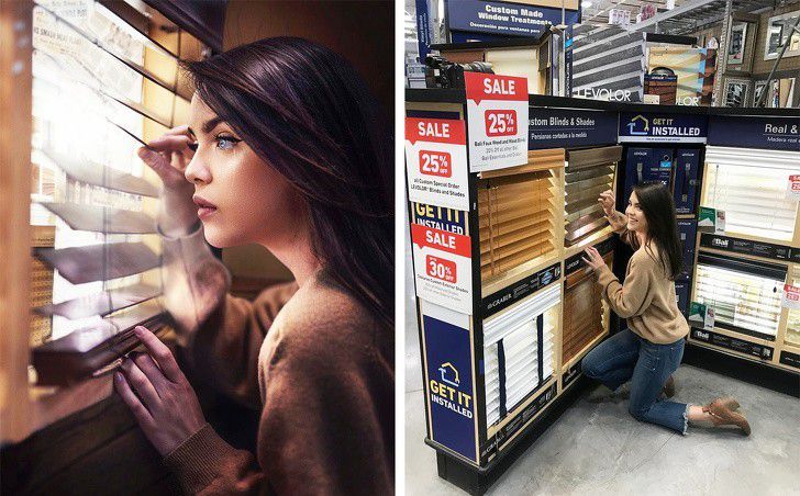 Bahkan toko furniture pun bisa jadi setting tempat yang keren.