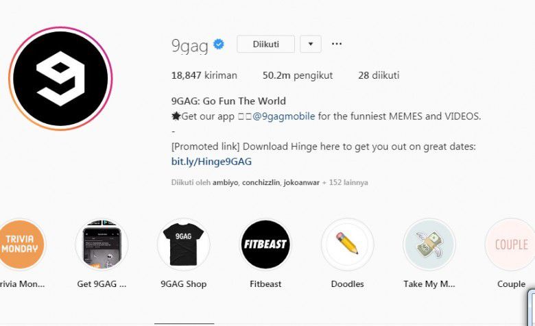 3. Akun Instagram @9gag 