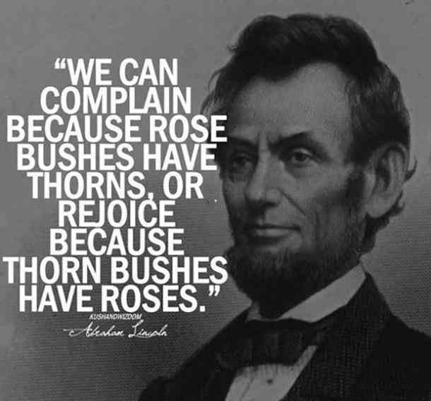 "We can complain because rose bushes have thorns, or rejoice because thorn bushes have roses."
