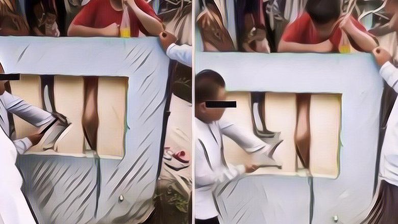 Kasihan Tapi Bikin Ngakak, Kaki Bocah Ini Terjepit di Tembok Pagar Tapi Malah Santai Minum Es