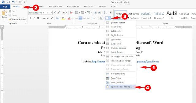 1. Klik menu Border and Shading