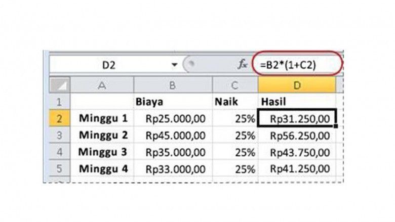 3. Cara menaikkan atau menrunkan angka berdasarkan persentase