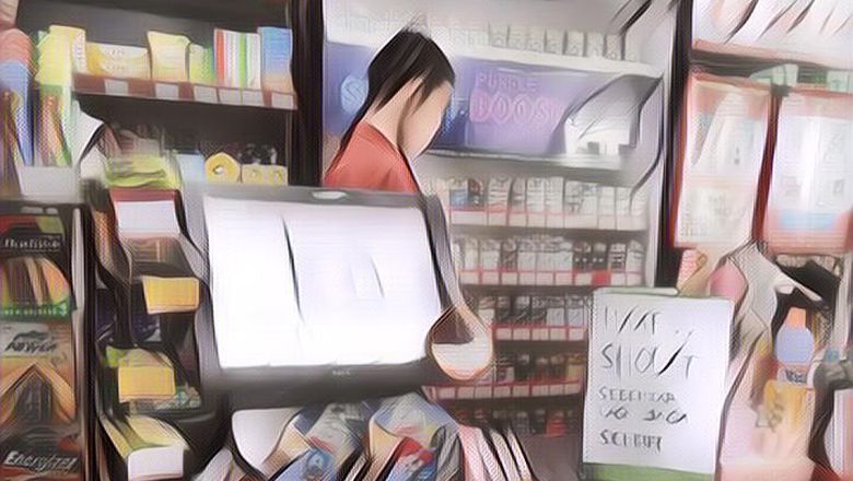 Potret Seorang Pegawai Alfamart yang Lakukan Salat di Dekat Meja Kasir