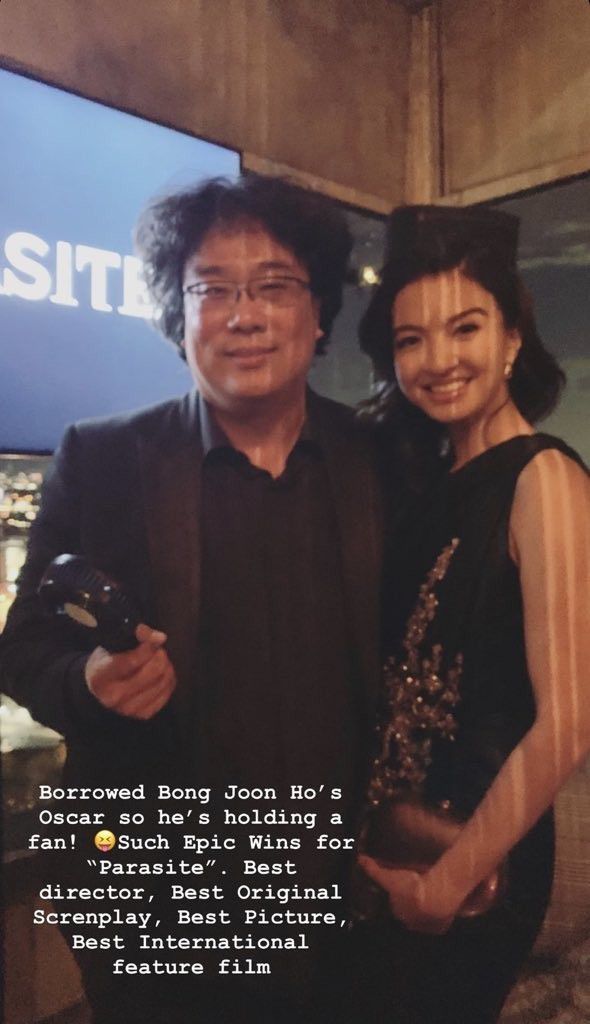 1. Raline Shah foto bareng Bong Joon Ho, sutradara film 'Parasite'.