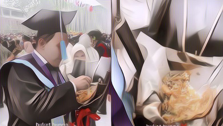 Kocak! Mahasiswa Ini Dapat Buket Nasi Warteg Saat Wisuda