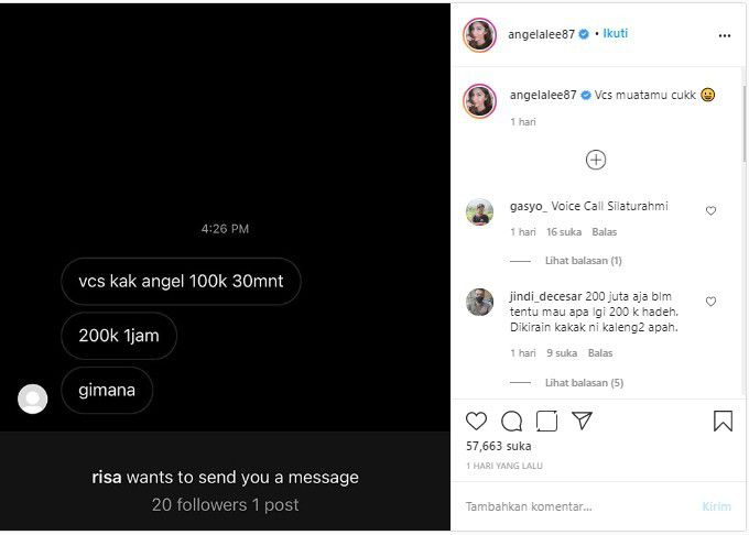 Screen Picture Postingan Angela Lee 