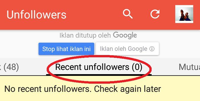 3. Geser ke opsi Recent unfollowers (untuk mengetahui siapa yang batal mengikuti akun)
