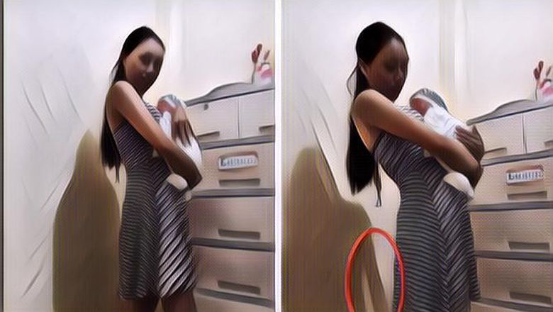 Foto Bayangan Aneh dari Seorang Ibu yang Menggendong Anaknya
