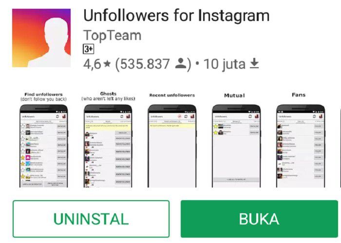 1. Download dan instal aplikasi Unfollowers for Instagram