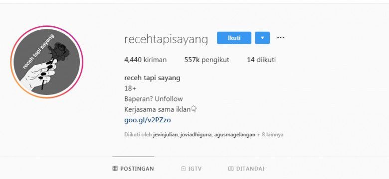 6. Akun Instagram @recehtapisayang 