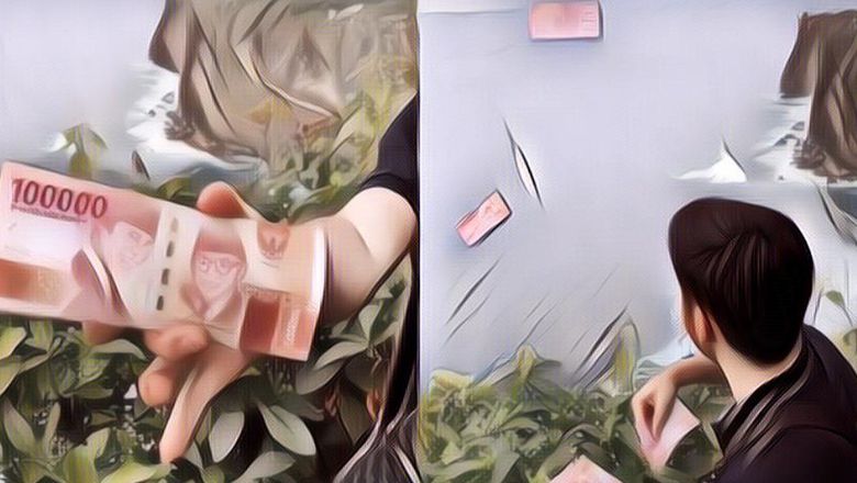 The Real Sultan! Pria Ini Pamer Buang-Buang Uang Rp 100 Ribuan Dari Atas Tebing