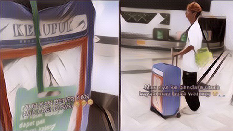 Lucu Banget, Pria Ini Jalan-Jalan ke Bandara Pakai Koper Kaleng Kerupuk